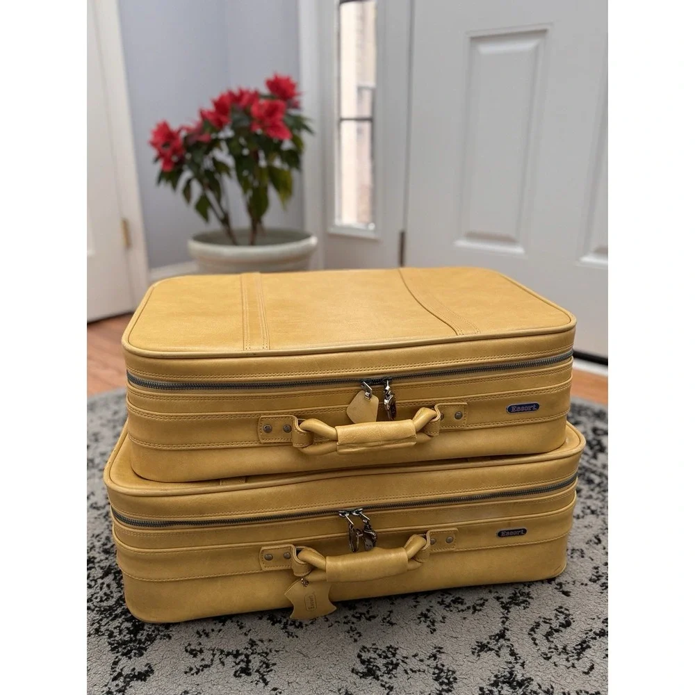 Vintage American Tourister ESCORT Suitcase Set 2pc Mustard Yellow Retro 70s MCM